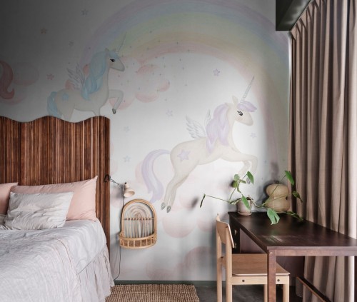Fototapeta jednorożce Rebel Walls R20618 Unicorn Sky Pink Family Fun
