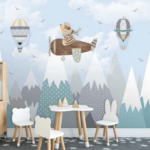 Mural góry, samolot i balony Decoprint CW6001-1 Air Travel Bear Magic Cute Walls