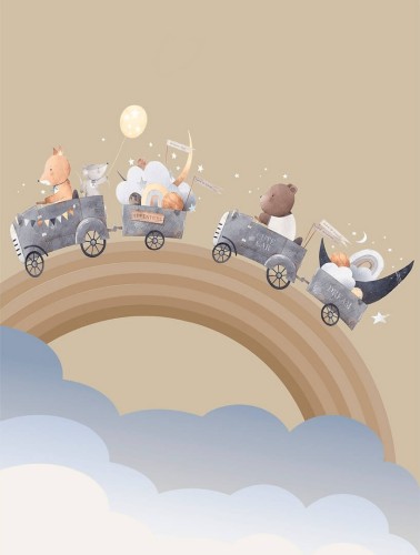 Mural tęcza, zwierzęta, chmury Decoprint CW6002-1 Rainbow Trawel Cute Walls