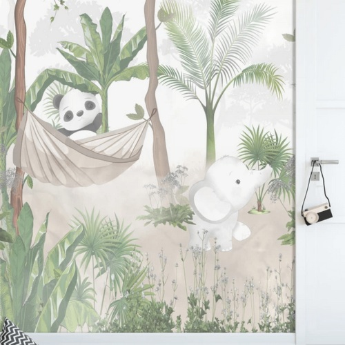 Mural tropikalny z pandą i słonikiem Decoprint CW6010-1 Adventure Trek Cute Walls