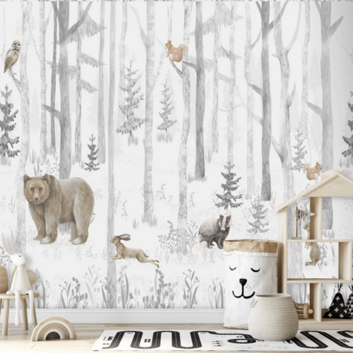 Mural zwierzęta leśne Decoprint CW6044-1 Winter Woodland Cute Walls