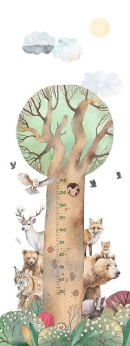 Mural drzewo i zwierzęta z miarką Decoprint CW6060-1 Woodland Friends Measure Cute Walls