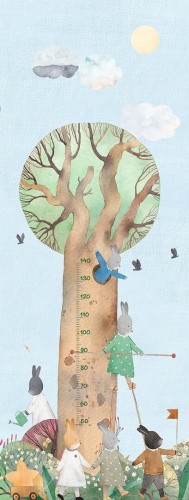 Mural drzewo i króliki z miarką Decoprint CW6064-1 Playful Bunnies Measures Cute Walls