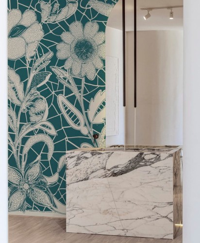 Fototapeta pod prysznic haftowane kwiaty Wall&Deco WET_BV2401 Bovary WET SYSTEM 2024-2