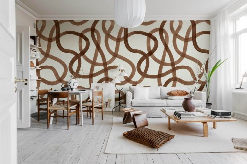 Fototapeta falujące linie Rebel Walls R21224 Serpentine Mocha Mousse Hot Pops