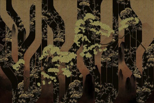 Fototapeta drzewo bonsai i geometria Instabilelab BLAIR Gold 24K