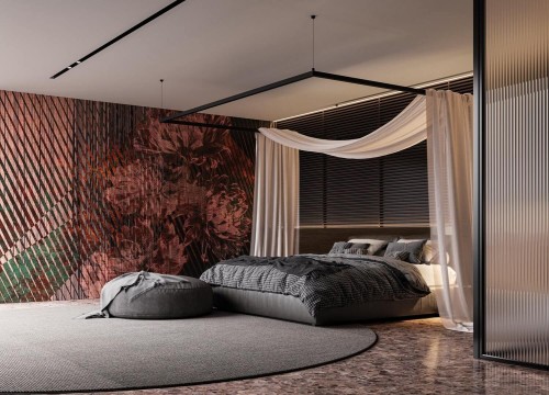 Fototapeta kwiaty i linie Instabilelab MARLENE Rose Gold 24K