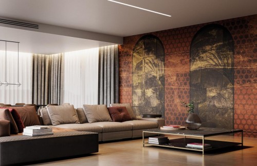 Fototapeta tropikalna roślinność i architektoniczne łuki Instabilelab THEA Gold 24K