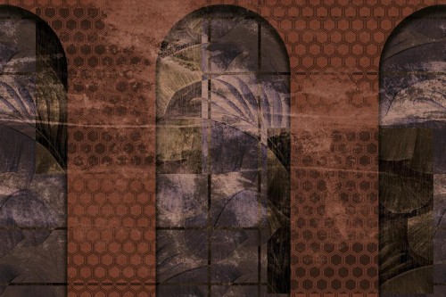Fototapeta tropikalna roślinność i architektoniczne łuki Instabilelab THEA Rose Gold 24K