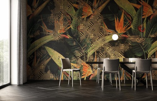 Fototapeta egzotyczne kwiaty w stylu retro Instabilelab VIVIENNE Gold 24K