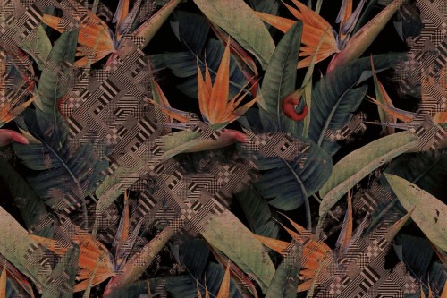 Fototapeta egzotyczne kwiaty w stylu retro Instabilelab VIVIENNE Rose Gold 24K