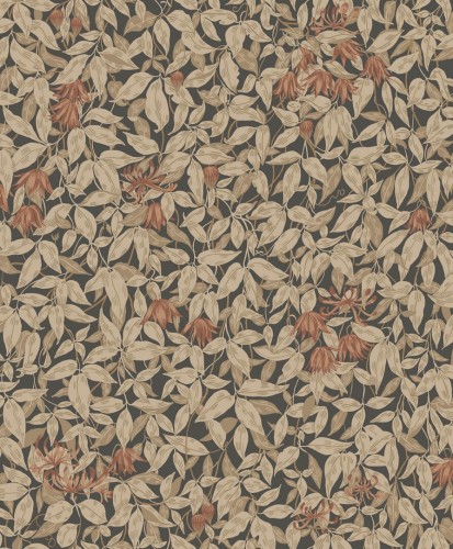Tapeta liście i kwiaty Sandberg S10559 Linnea Charcoal Tradgarden