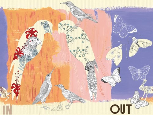 Fototapeta botaniczna ptaki i owady Wall&Deco WDIO2502 In Out Contemporary 2025