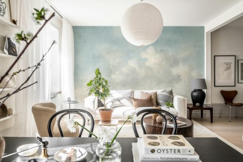 Fototapeta chmury w stylu vintage Rebel Walls R20921 Vintage Clouds Blue Hot Pops