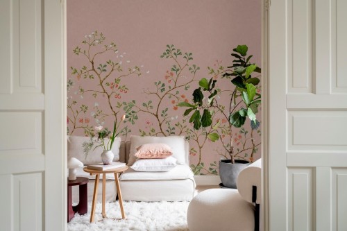 Fototapeta botaniczna Rebel Walls R21194 Songbird Mural Pink Hot Pops