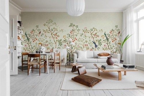 Fototapeta botaniczna Rebel Walls R21197 Songbird Mural Beige Hot Pops