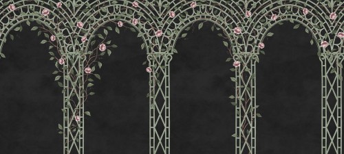 Fototapeta kratownica z pnączem kwiatów Rebel Walls R20323 Poetic Trellis Black Poetic