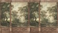 Fototapeta krajobraz lasu w panelach Rebel Walls R20324 Woodland Panels Green Poetic