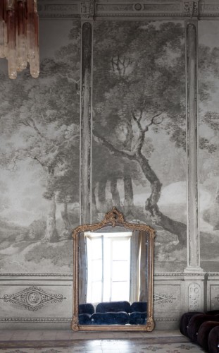 Fototapeta krajobraz lasu w panelach Rebel Walls R20325 Woodland Panels Gray Poetic