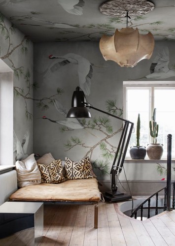 Fototapeta żurawie w locie Rebel Walls R20334 Majestic Cranes Beige Poetic