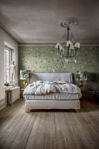 Fototapeta kwitnące drzewa i ptaki Rebel Walls R20341 Chinoiserie Dream Green Poetic