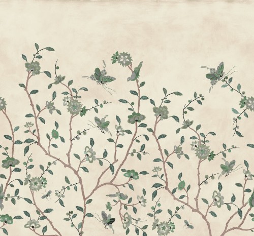 Fototapeta kwiatowe pnącza i motyle Rebel Walls R20361 Whispering Petals Green Poetic