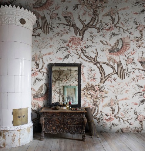 Fototapeta botaniczna z drapieżnymi ptakami Rebel Walls R20969 Wings in Bloom Beige Poetic