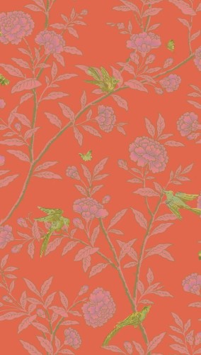 Tapeta roślinna z ptakami w stylu chinoiserie Cole & Son 127/4021 Roseberry With Birds Classics Collection Vol.I