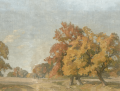 Mural krajobraz z rozległymi łąkami i wysokimi drzewami Boras Tapeter Studio 9668W Hedgerow Landscape