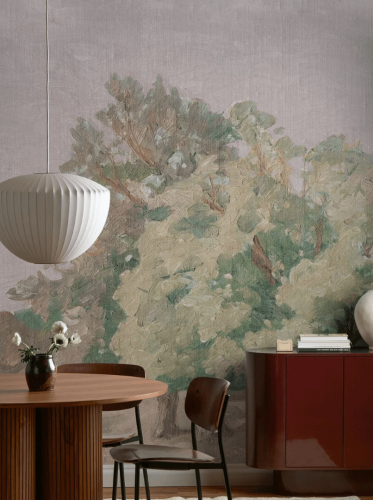 Mural krajobraz z rozległymi łąkami i wysokimi drzewami Boras Tapeter Studio 9670W Hedgerow Landscape