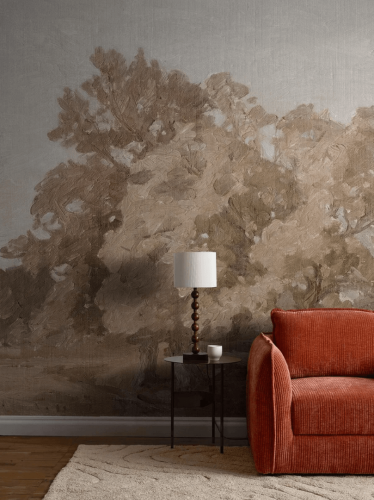 Mural krajobraz z rozległymi łąkami i wysokimi drzewami Boras Tapeter Studio 9671W Hedgerow Landscape