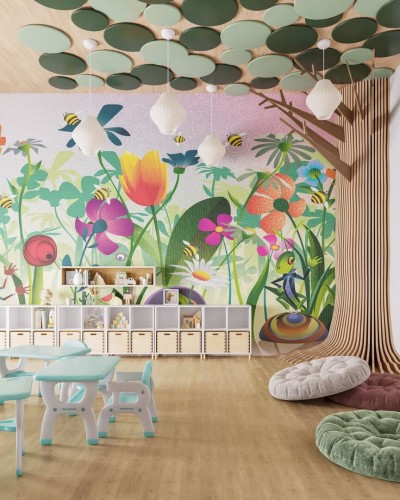 Fototapeta radosny świat owadów i kwiatów Inkiostro Bianco BEE INKTGRI2501 Inkids