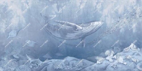Fototapeta głębia oceanu - wieloryb  Inkiostro Bianco PELAGOS INKBSNL2501 Inkids