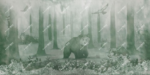 Fototapeta tajemniczy las ze zwierzętami Inkiostro Bianco SHIVELIGHT INKISRG2501 Inkids