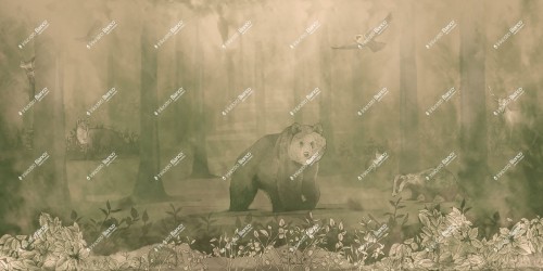 Fototapeta tajemniczy las ze zwierzętami Inkiostro Bianco SHIVELIGHT INKISRG2503 Inkids