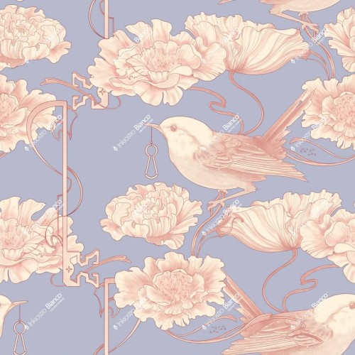 Fototapeta ptaki kwiaty i klucze Inkiostro Bianco THE MAGIC LOCK INKNITO2501 Inkids