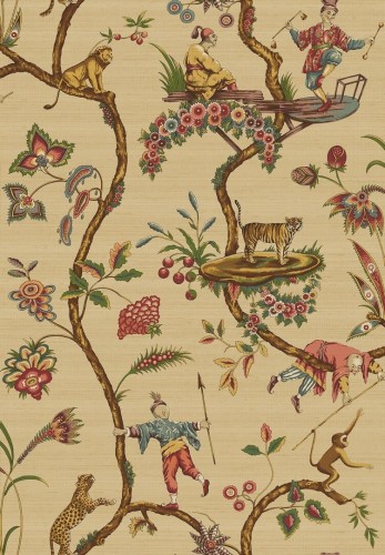 Tapeta tekstylna jedwabna w stylu chinoiserie J&V 26028 Chinoise Exotique Scalamandre