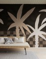 Fototapeta malowane palmy i motyw płytek Rebel Walls R20496 Palm Horizon Dark Brown Symbolic
