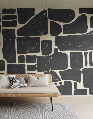 Fototapeta luźne szkice wykonane techniką gwaszu Rebel Walls R20497 Block Print Black Symbolic