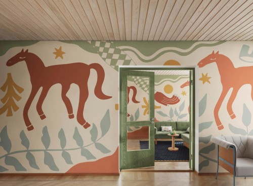 Fototapeta konie Rebel Walls R20499 Emmas Horses Red Green Symbolic