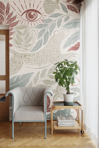 Fototapeta fantazyjny tropikalny krajobraz Rebel Walls R20503 Midnight Tropics Pastel Symbolic