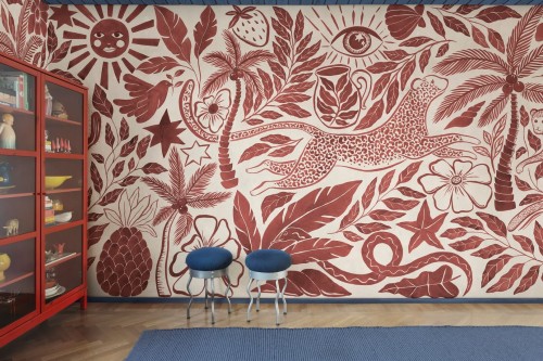 Fototapeta fantazyjny tropikalny krajobraz Rebel Walls R20504 Midnight Tropics Red Symbolic