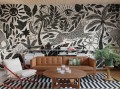 Fototapeta fantazyjny tropikalny krajobraz Rebel Walls R20505 Midnight Tropics Black White Symbolic