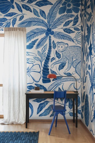 Fototapeta fantazyjny tropikalny krajobraz Rebel Walls R20506 Midnight Tropics Blue Symbolic