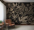 Fototapeta fantazyjny tropikalny krajobraz Rebel Walls R20508 Midnight Tropics Gold Symbolic