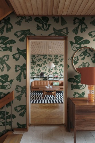 Fototapeta stylizowane ptaki Rebel Walls R20518 Dancing Wings Green Symbolic