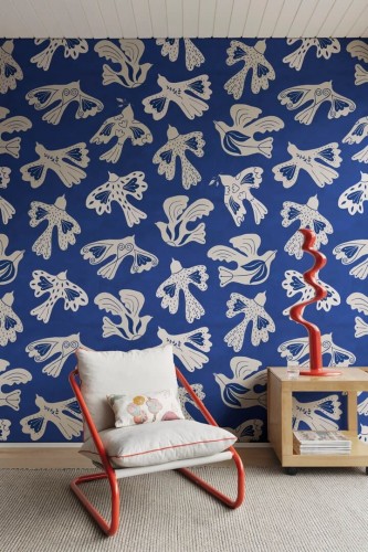 Fototapeta stylizowane ptaki Rebel Walls R20519 Dancing Wings Blue Symbolic