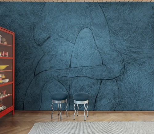 Fototapeta subtelny szkic sylwetki Rebel Walls R20522 Sublte Figure Blue Symbolic