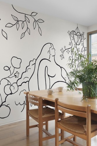 Fototapeta szkic kobiecej postaci i bujna roślinność Rebel Walls R21235 Lush Lines Black White Symbolic