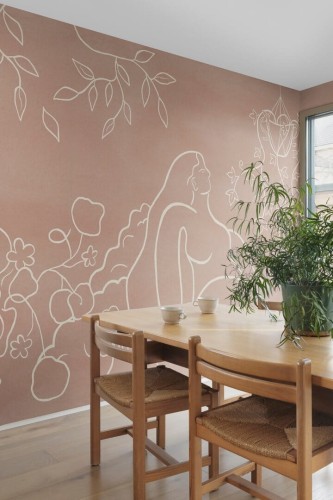 Fototapeta szkic kobiecej postaci i bujna roślinność Rebel Walls R21237 Lush Lines Rust Symbolic